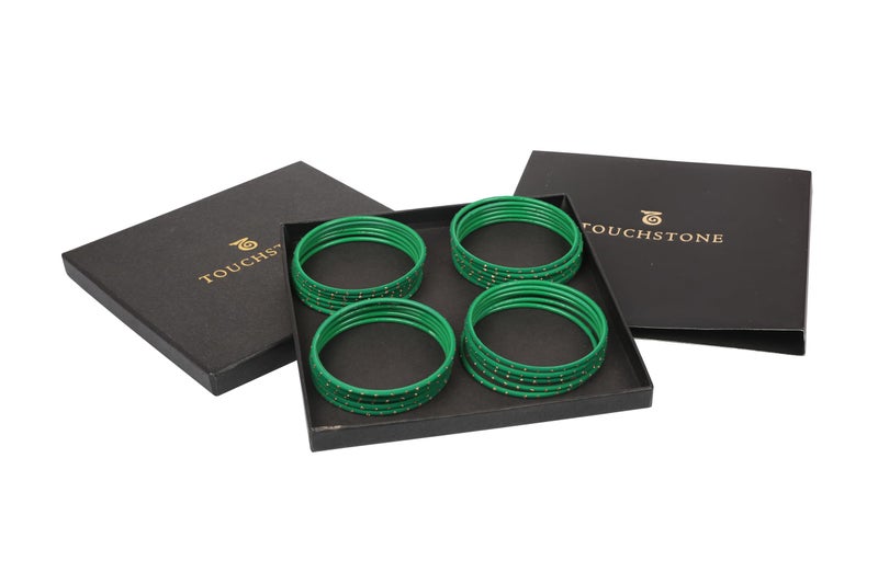 Touchstone مجموعة أساور ملونة جديدة من توتشستون - حصرية بوليوود الهندية بتصميم ذهبي لامع ولون أخضر عشبي. مجموعة من 24 أساور كبيرة الحجم للنساء. - Image 3